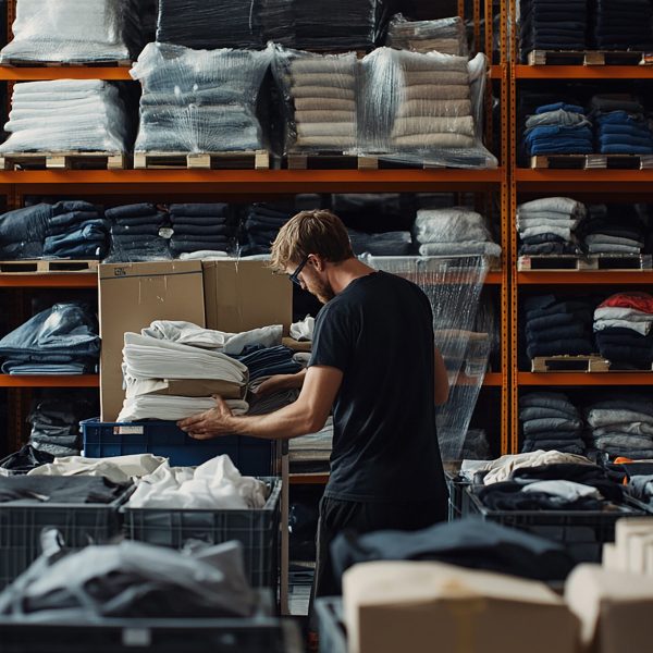 warehouse-worker-organizing-clothing-textiles